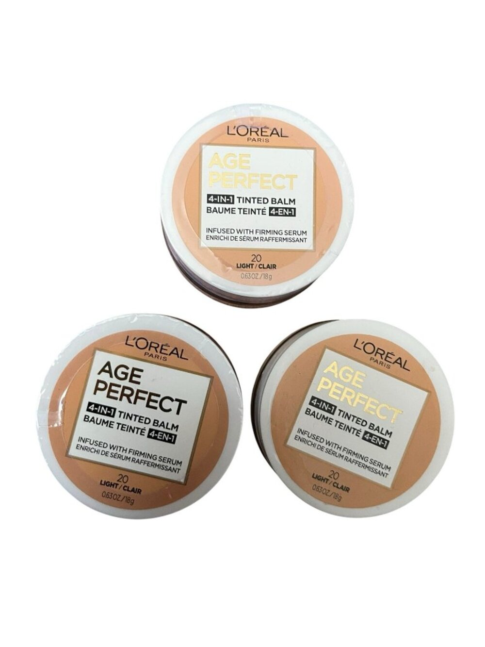 3X L'Oreal Paris Age Perfect 4-in-1 Tinted Balm Light 20 Firming Serum 0.63 oz
